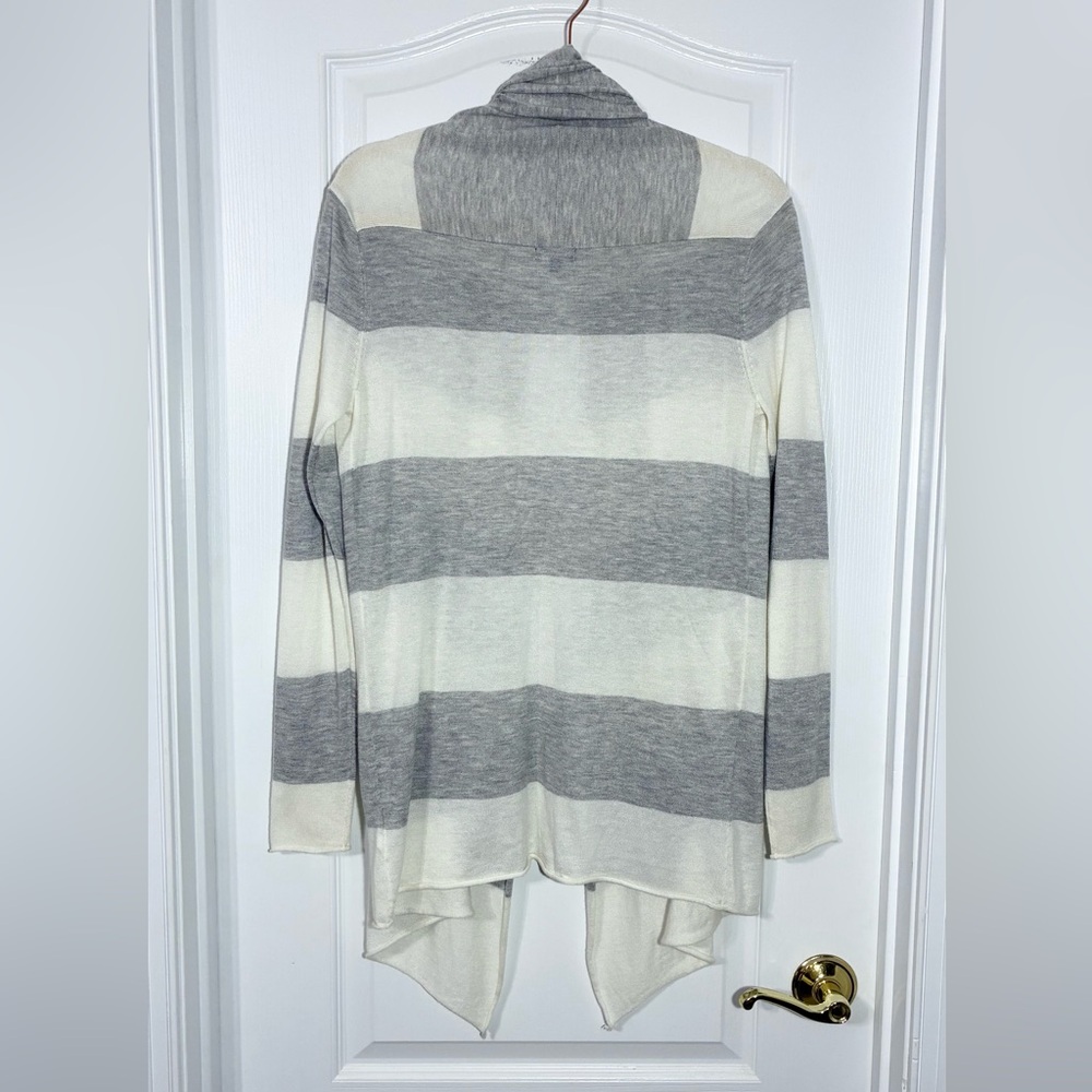 Splendid Cashmere Touch Striped Knit Drape Cardigan Gray & Ivory Size Small - Picture 2 of 7